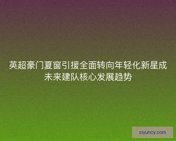 英超豪门夏窗引援全面转向年轻化新星成未来建队核心发展趋势