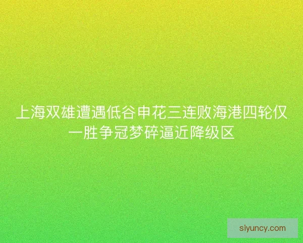 上海双雄遭遇低谷申花三连败海港四轮仅一胜争冠梦碎逼近降级区